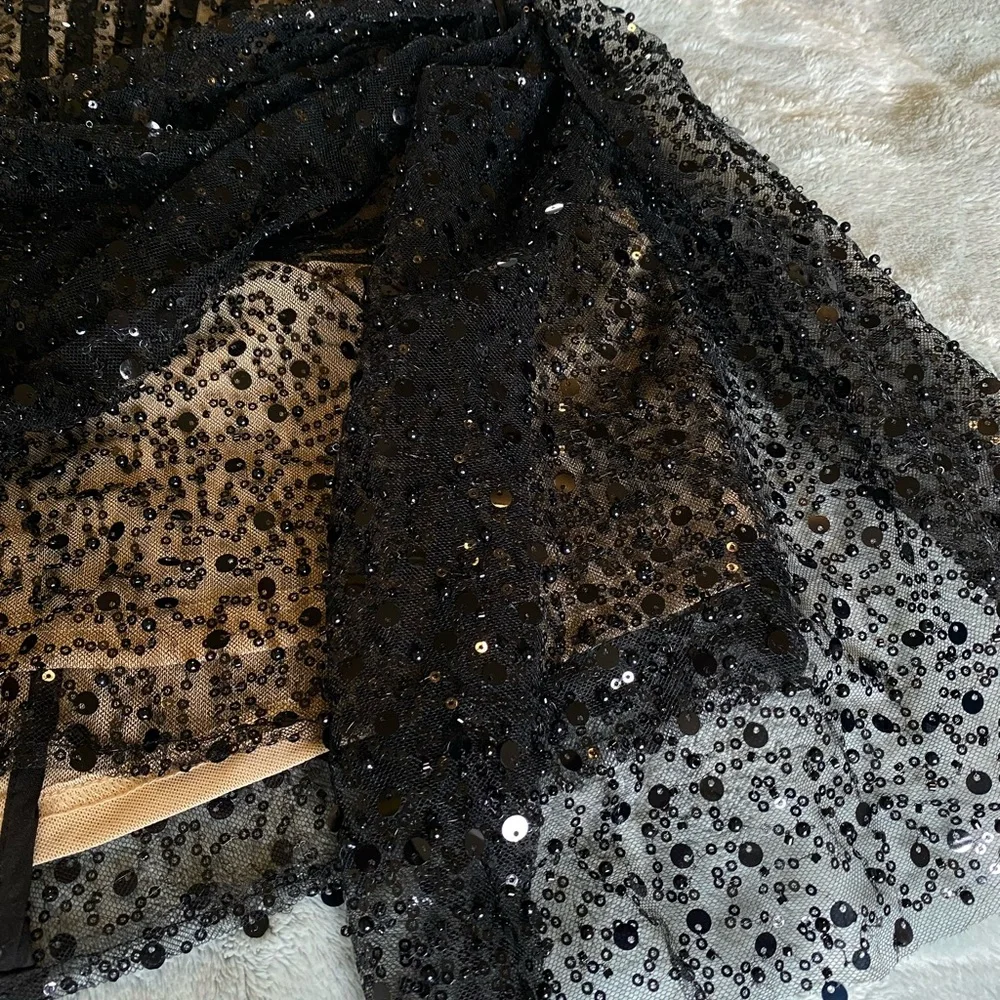 Heiress Black Sequin Corset Draped Mini Dress size small - Picture 6 of 10